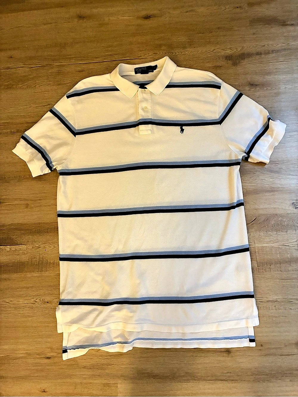 Ralph Lauren Striped Polo in Cream & Blue
